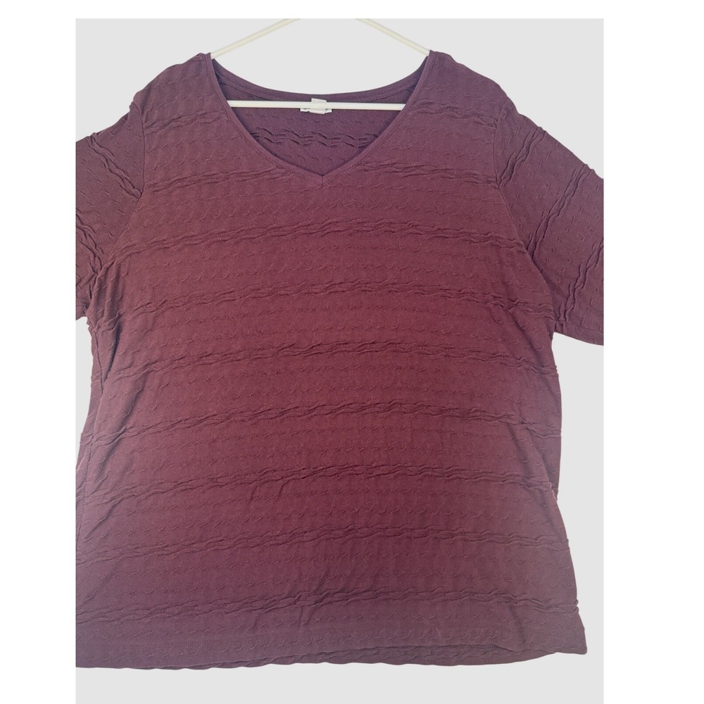 Croft Barrow Womens Top Size XL Burgundy V Neck Short Sleeve Knit Casual Blouse